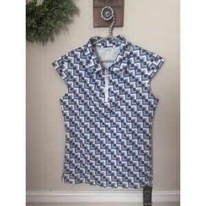 NWT Jack Smith Womens Size Large Cap Sleeve Polo Shirt 1/4 Zip Geometric